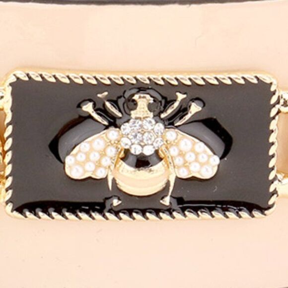 Pearl Honey Bee Pink Enamel Chain Cuff Bracelet - Picture 3 of 6